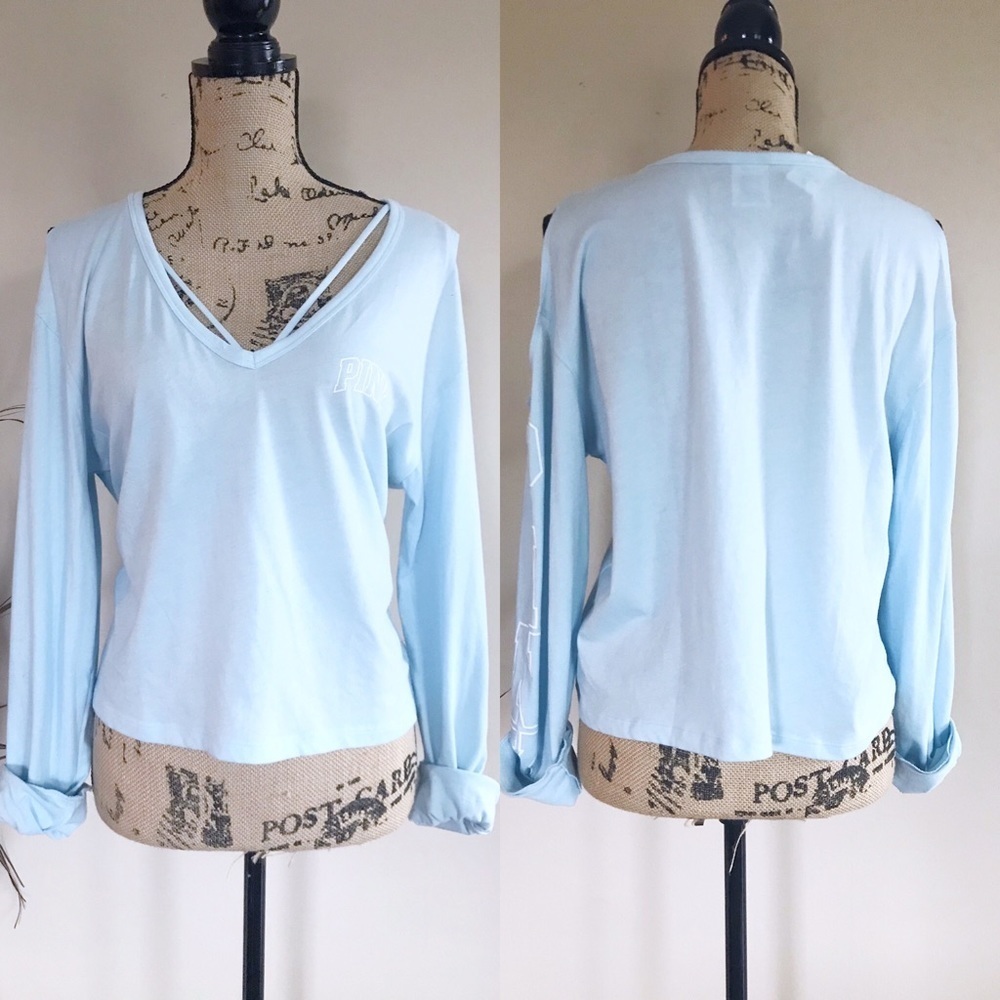 •VS PINK• cold shoulder strap neckline tee
